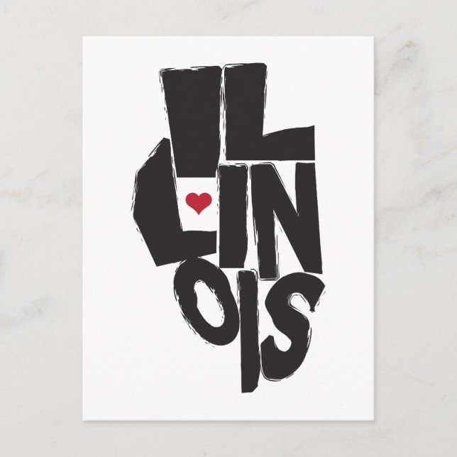 I Kärlek Illinois State Karta Art Vykort (Framsida)