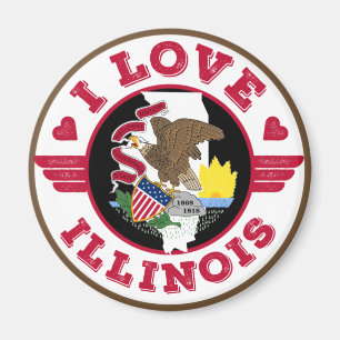 I Kärlek Illinois-staten Karta och Flagga Magnet