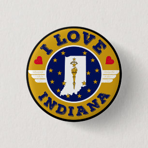 I Kärlek Indiana-staten Karta och Flagga Knapp