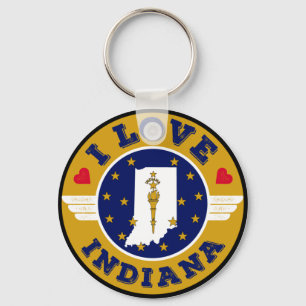 I Kärlek Indiana-staten Karta och Flagga Nyckelring