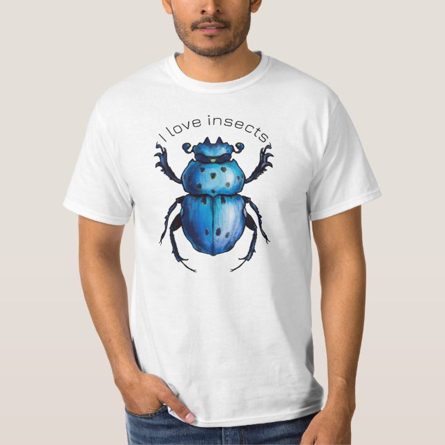 I Kärlek Insektra - Blue Scarab Beetle T Shirt (Framsida)