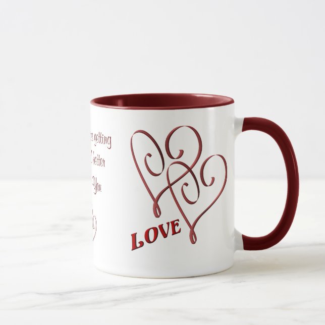 I Kärlek Intertwittrade du Red Hearts Coffee Mugg (Höger)