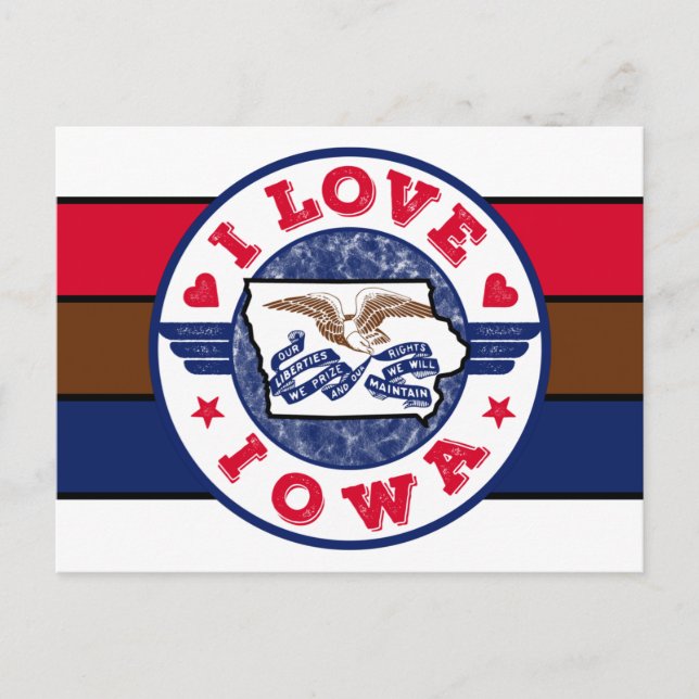 I Kärlek Iowa Retro Rand staten Karta och Flagga Vykort (Framsida)