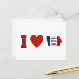 I Kärlek Iowa Shaped Statlig flagga Big Red Heart Vykort