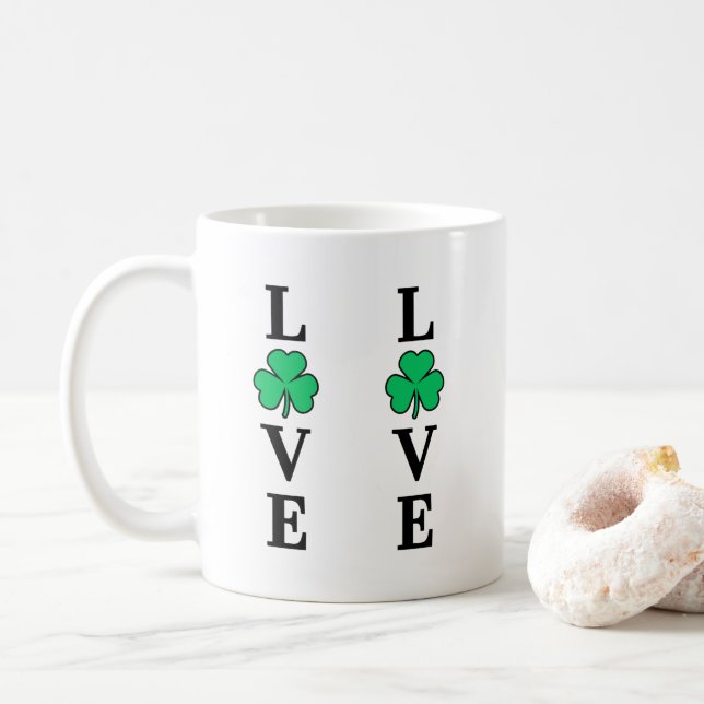 I Kärlek Ireland Shamrock Klöver Löv Enkel Elegant Kaffemugg (Med munk)