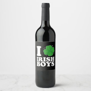 I Kärlek Irish Boys Shamrock Heart St patrick's da Vinflaska Etikett