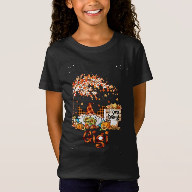 I Kärlek Is Gigi Gnomes Pumpkin Höst löv Autum T Shirt (Framsida)