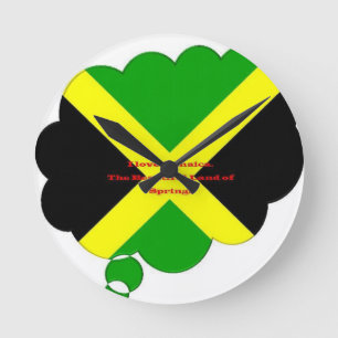 I Kärlek Jamaica Text om Flagga Print Rund Klocka