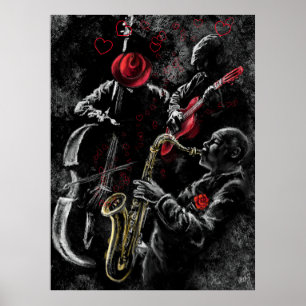 I Kärlek Jazz Music Poster - målarteckning