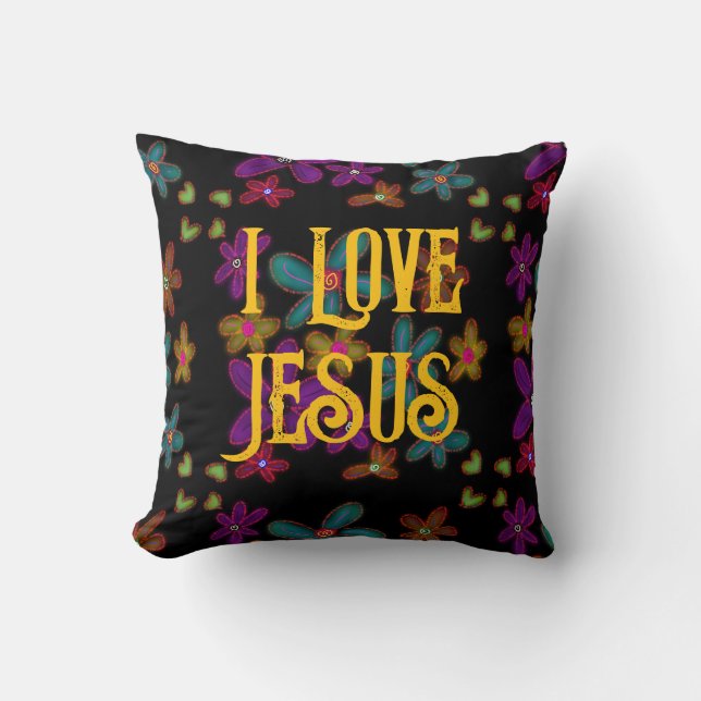 I Kärlek Jesus Christian Faith Blommigt Kudde (Framsida)