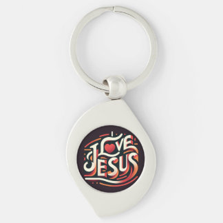 I Kärlek Jesus Christian Keychain Swirl Silverfärgad Nyckelring