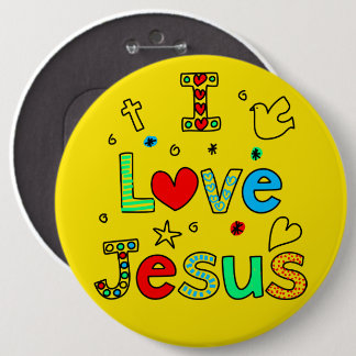 I Kärlek Jesus I Doodles I Gult I 6x6 I Button Knapp