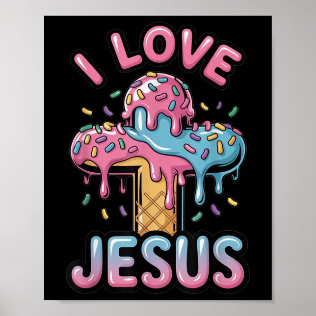 I Kärlek Jesus Kids Christian Ice Cream Drip Boys  Poster (Framsidan)
