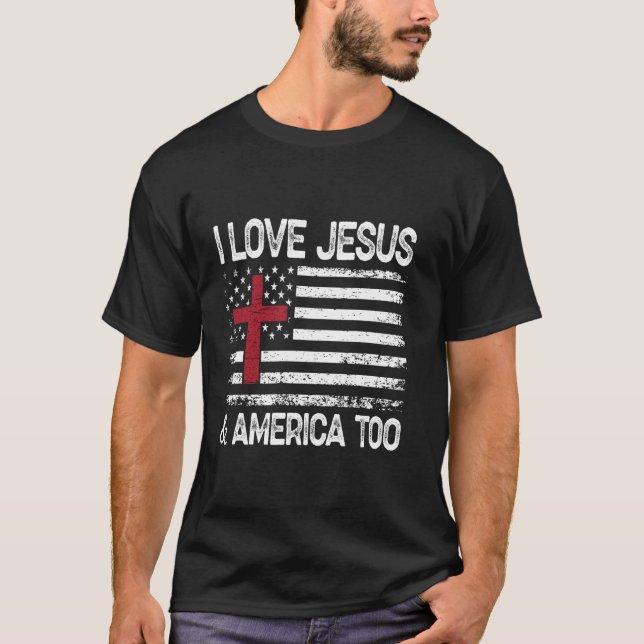 I Kärlek Jesus och Amerika Manar USA 1 T Shirt (Framsida)