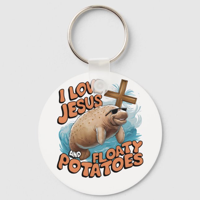 I Kärlek Jesus och floatupotatis ManateSea Cows Nyckelring (Baksida)