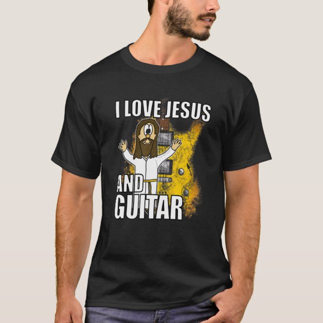 I Kärlek Jesus och Guitar Electric Guitarist Chris T Shirt (Framsida)