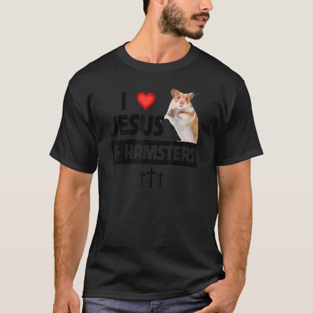 I Kärlek Jesus och Hamsters Cage Christian Bible S T Shirt (Framsida)