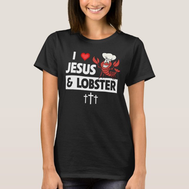 I Kärlek Jesus och Lobster Cajun Boil Seafood Gumb T Shirt (Framsida)