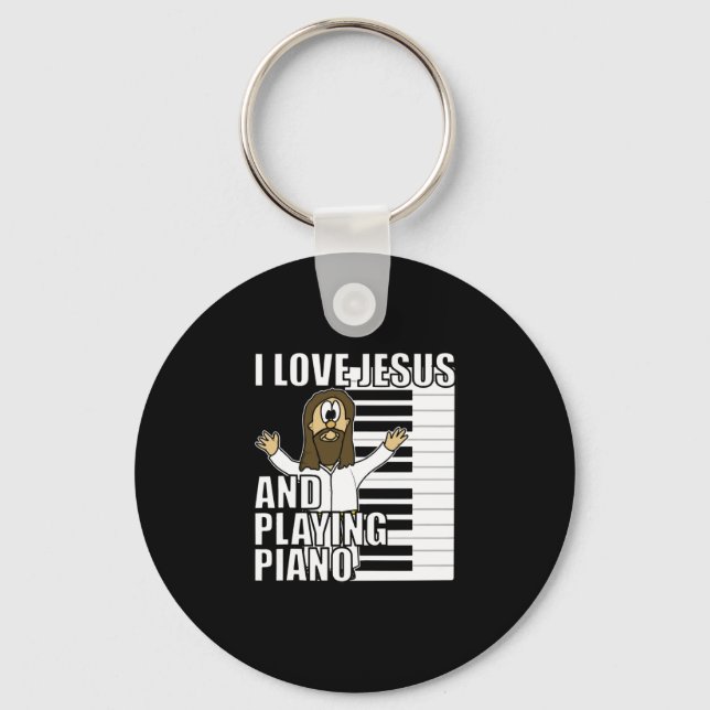 I Kärlek Jesus och Spela Piano Funny Christian Wor Nyckelring (Framsida)
