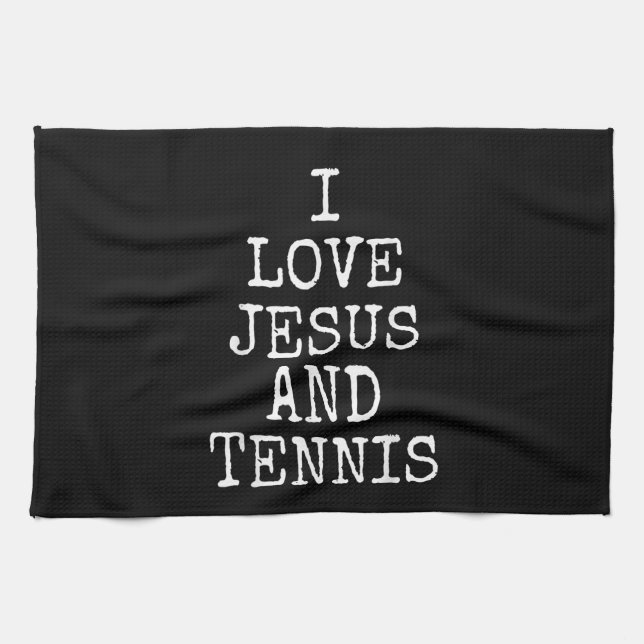 I Kärlek Jesus och Tennis Tee Shirt Gift Kökshandduk (Horisontell)