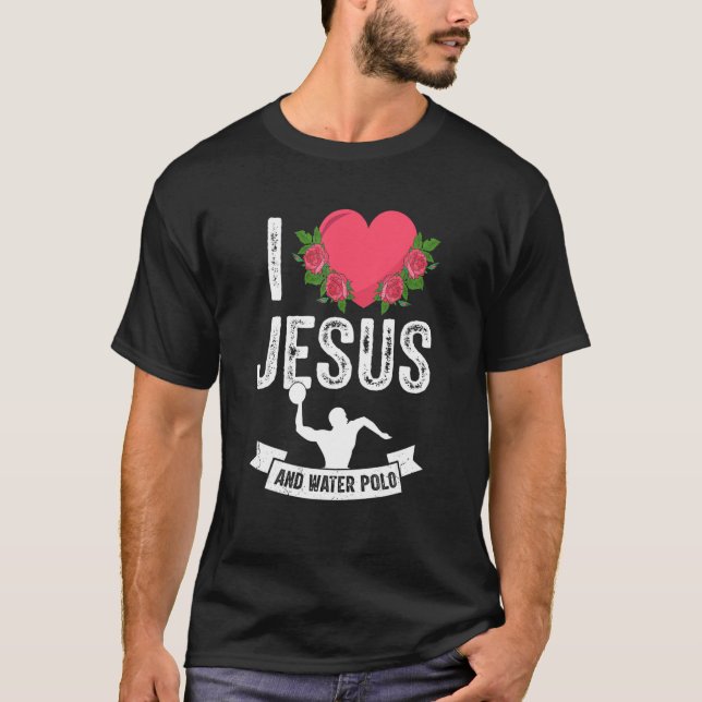 I Kärlek Jesus och Vatten Polo Simma Swimmer Thed  T Shirt (Framsida)