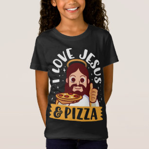 I Kärlek Jesus & Pizza Pepperoni Christian Tecknad T Shirt