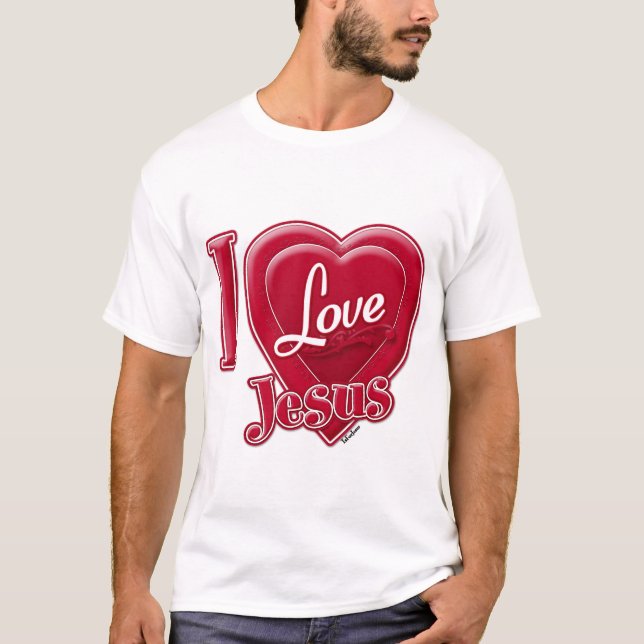 I Kärlek Jesus Red Heart T Shirt (Framsida)