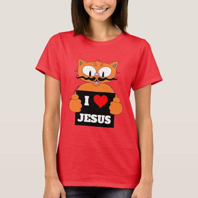 "I Kärlek Jesus" Tecknad Cat Señor Gato Christian T Shirt (Framsida)
