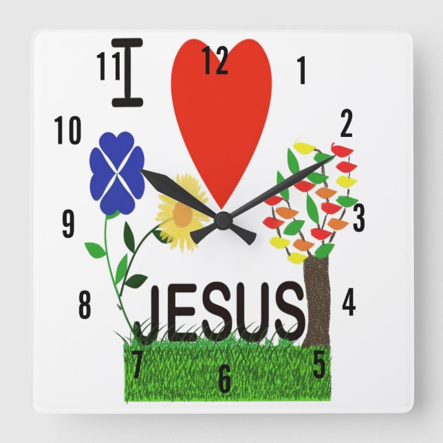 I kärlek Jesus Wall Clock Fyrkantig Klocka (Framsida)