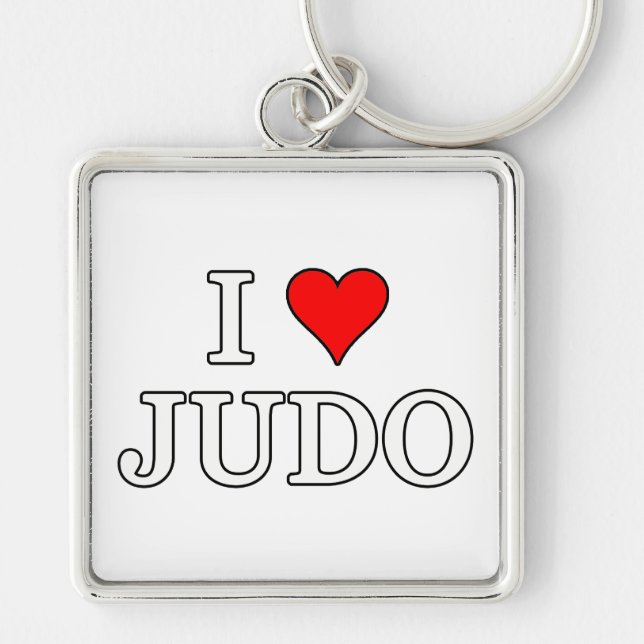 I Kärlek Judo Fyrkantig Silverfärgad Nyckelring (Framsidan)