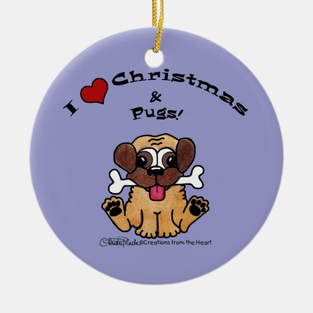I Kärlek jul och Pugs Julgransprydnad Keramik (Framsidan)
