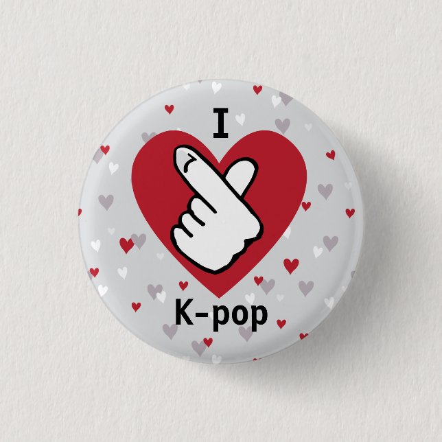 I Kärlek K-pop Red Grått Finger Heart Button Knapp (Framsida)