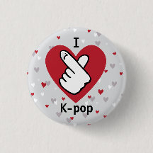 I Kärlek K-pop Red Grått Finger Heart Button