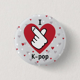 I Kärlek K-pop Red Grått Finger Heart Button Knapp