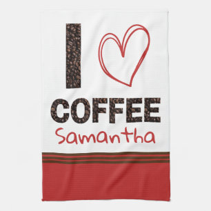 I Kärlek-kaffe Cafe Heart Namn Brown Red Modern Kökshandduk