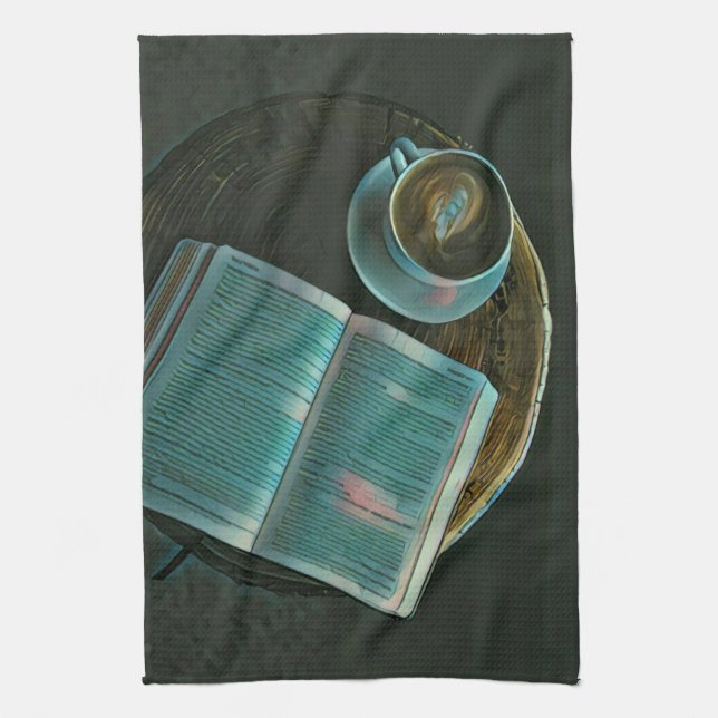 I kärlek kaffe och bokar kökshandduk (Vertikal)