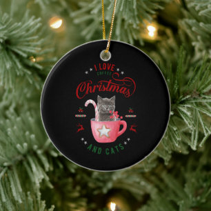 i kärlek Kaffejul och Glatta Hälsning i Katter Julgransprydnad Keramik