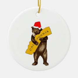 I Kärlek Kalifornien Bear med Santa Hat Ceramic Julgransprydnad Keramik