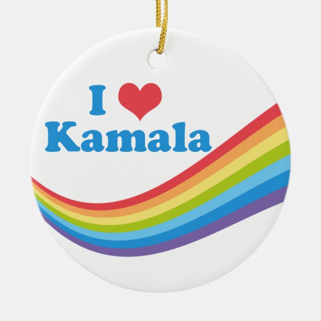 I Kärlek Kamala Harris Rainbow Wave Julgransprydnad Keramik (Framsidan)