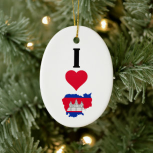 I Kärlek Kambodja Lodrät I Heart Land Flagga Karta Julgransprydnad Keramik