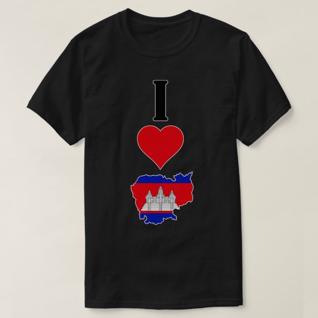 I Kärlek Kambodja Lodrät I Heart Land Flagga Karta T Shirt (Design framsida)