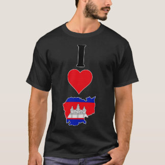 I Kärlek Kambodja Lodrät I Heart Land Flagga Karta T Shirt