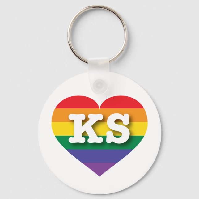 I kärlek Kansas Gay pride Rainbow Heart Nyckelring (Framsida)