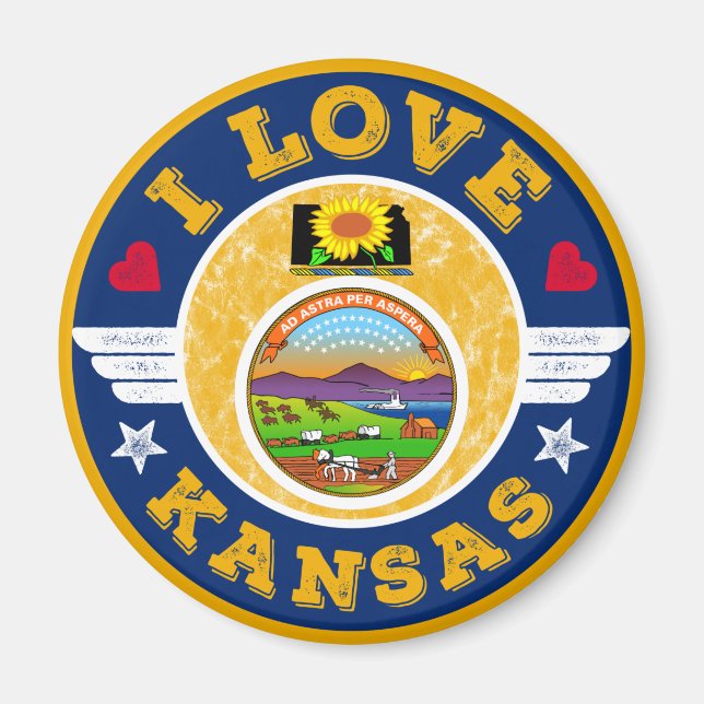 I Kärlek Kansas-staten Karta och Flagga Magnet (Framsidan)