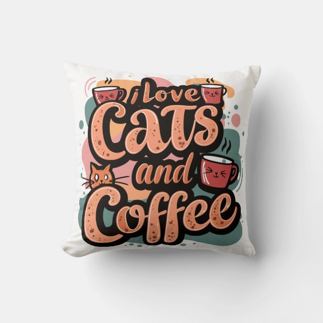 I Kärlek Katt och kaffepillow Kudde (Framsida)