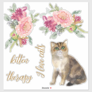 I Kärlek, Katter och blommor Girl Klistermärken