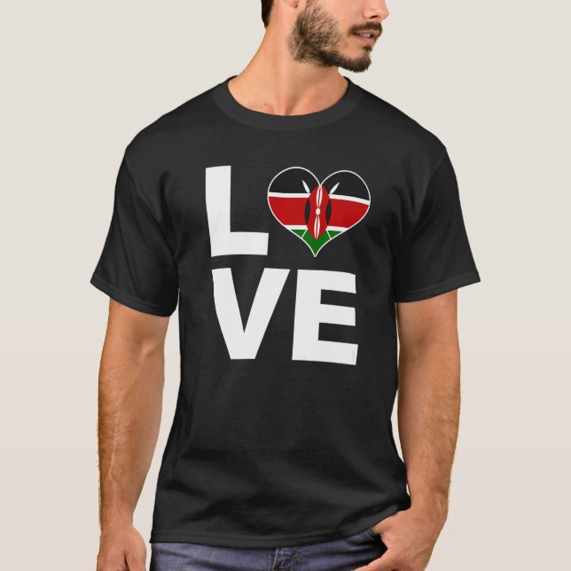 I Kärlek Kenya Heart Flagga Kenya T Shirt (Framsida)
