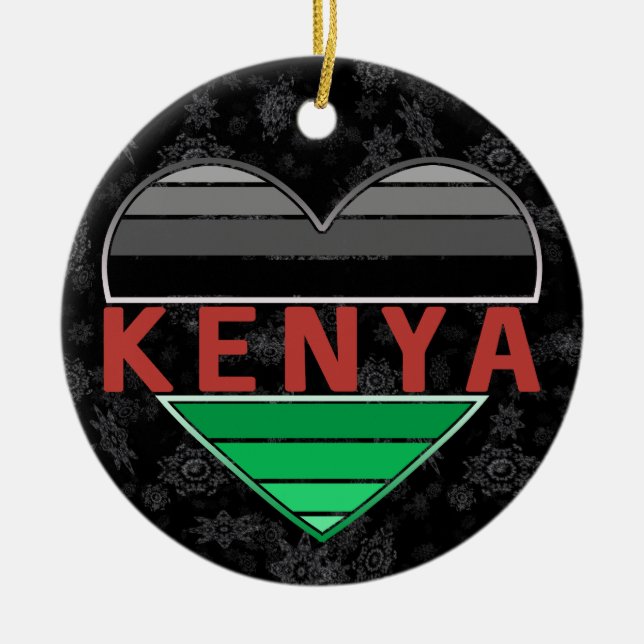I Kärlek Kenya, Kenyan Heart T-Shirt Julgransprydnad Keramik (Framsidan)
