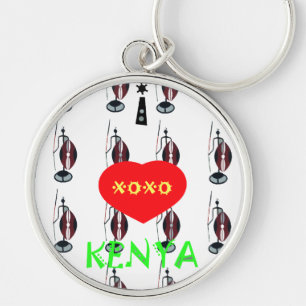I Kärlek Kenya Maasai Art Print Rund Silverfärgad Nyckelring