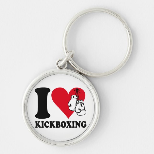 I kärlek kickboxing rund silverfärgad nyckelring (Framsidan)